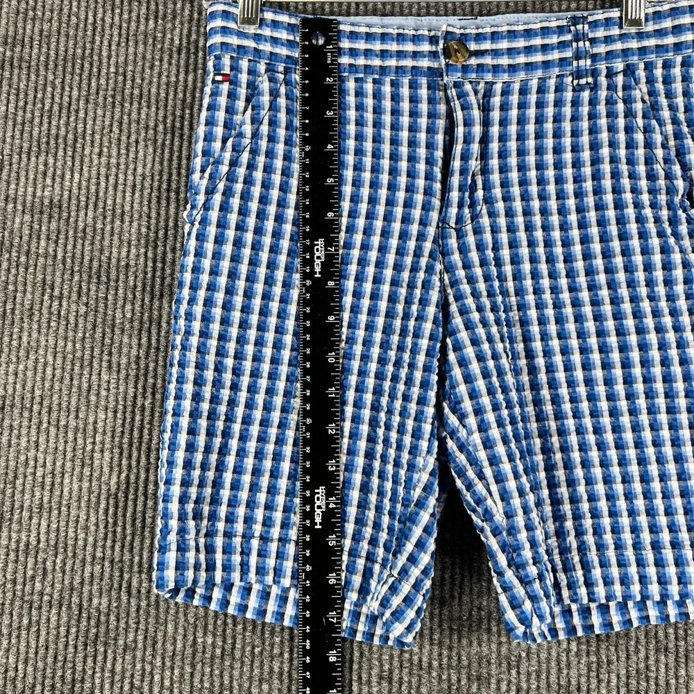 Tommy Hilfiger Shorts Youth Boys Size 16 Blue Check Seersucker Chino 100% Cotton
